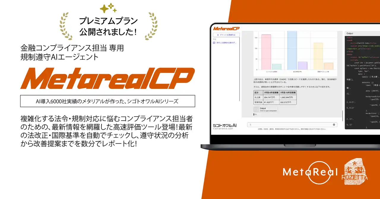 【株式会社メタリアル】 AI×コンプライアンス「Metareal コンプライアンス(Metareal CP)」プレミアムプラン7/22提供開始