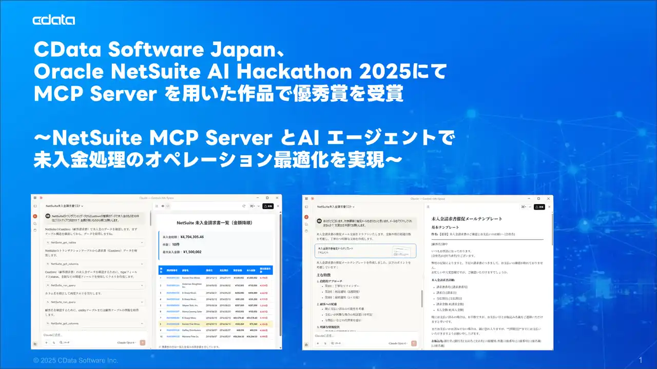 【CData】 CData Software Japan、Oracle NetSuite AI Hackathon 2025にてMCP Server を用いた作品で優秀賞を受賞