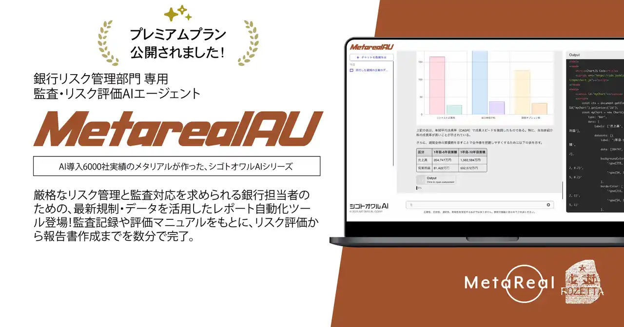 【株式会社メタリアル】 金融監査AIエージェント「Metareal オーディット(Metareal AU)」プレミアムプランを7/25より提供開始