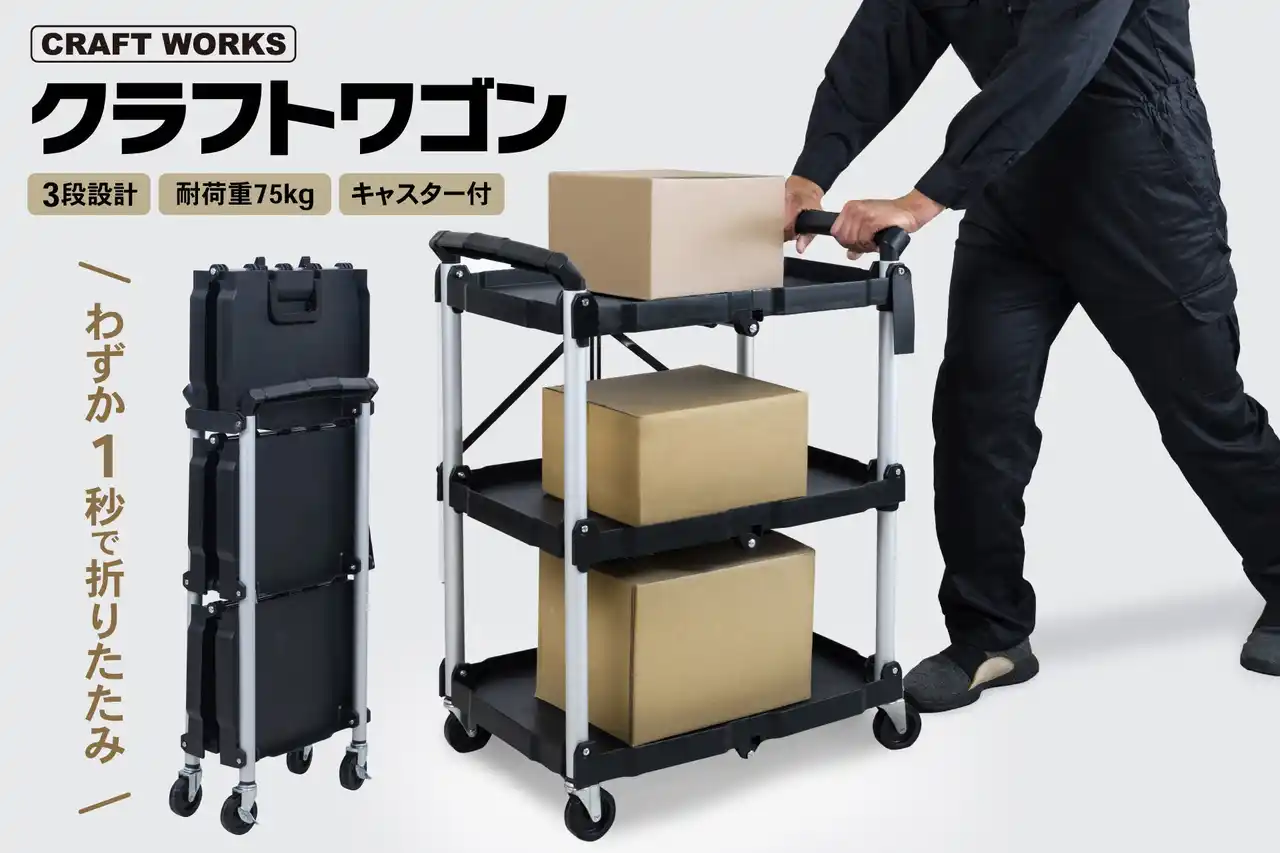 【新発売】便利すぎるツールワゴン。現場の不便を全て解決。重い荷物もラクラク運搬。作業性向上。万能キャスターで移動も固定もスムーズ。軽量設計で持ち運び便利。場所も取らない。これからの定番。