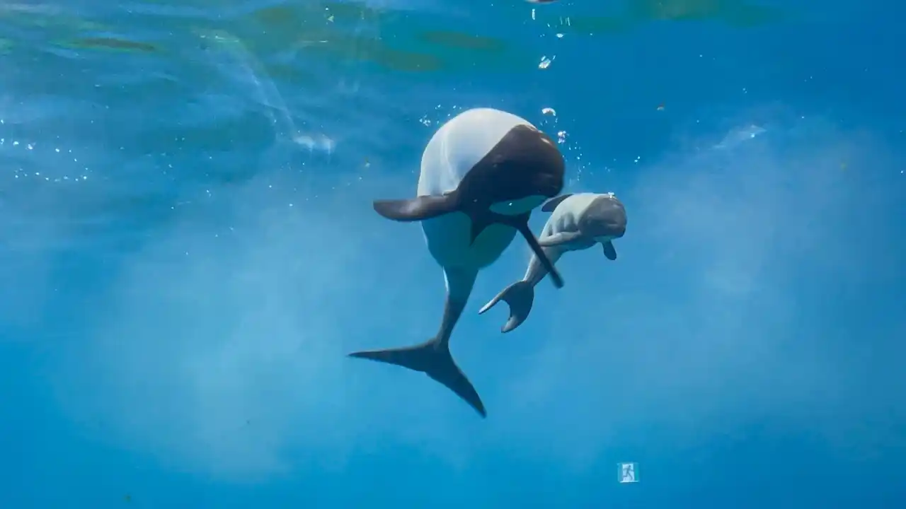 【株式会社 横浜八景島】 【仙台うみの杜水族館】親子が寄り添って、元気に遊泳中『イロワケイルカの赤ちゃん誕生!!』【２０２５年６月２２日（日）誕生！】