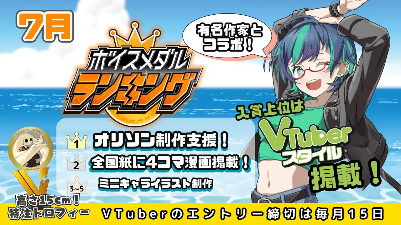 【株式会社CrossVision】 CrossVision、V-tampにおける7月度「ボイスメダル」販売数トップ5のVTuberランキングを発表