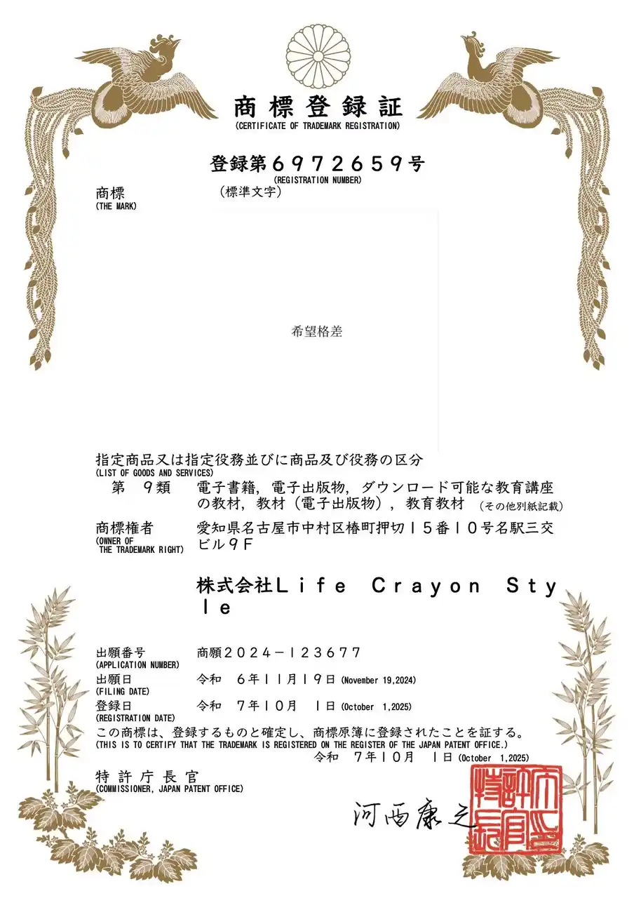 【株式会社Life Crayon Style】 『希望格差』解消目指し、商標登録とともに過去の実績を公開。