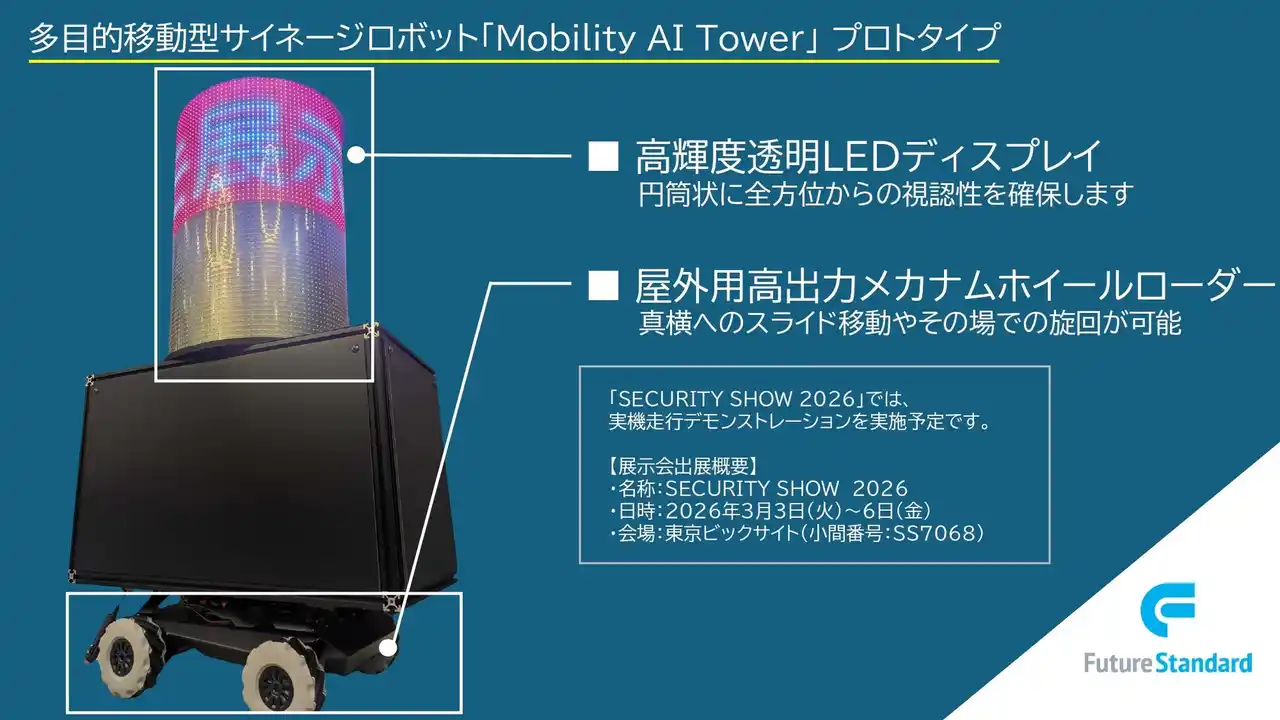 【フューチャースタンダード】 【初公開】多目的移動型サイネージロボット「Mobility AI Tower」プロトタイプ発表