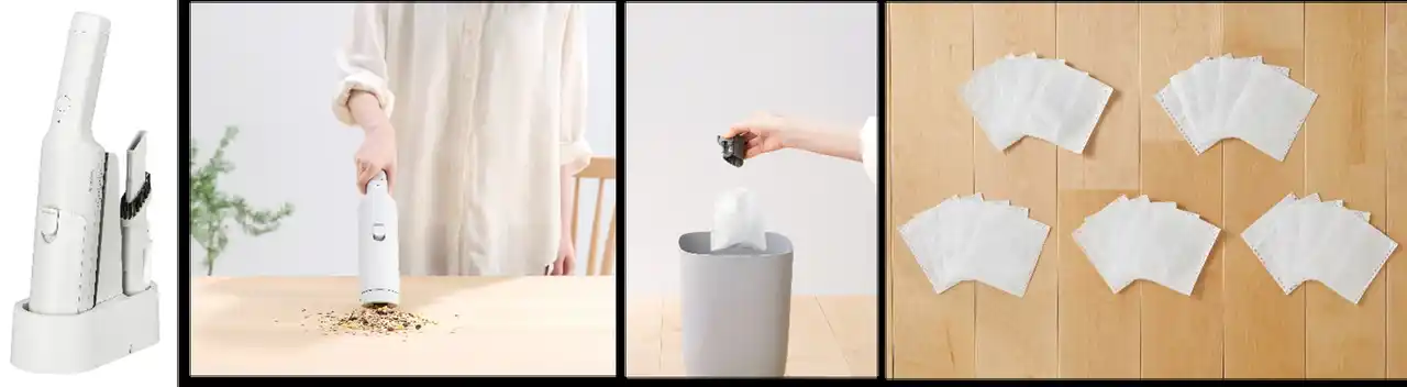 【アイリスオーヤマ株式会社】 人気の紙パック式クリーナーにハンディタイプが新登場！「充電式紙パックハンディクリーナー」発売　ダストパックに触れずワンタッチでごみ捨て可能
