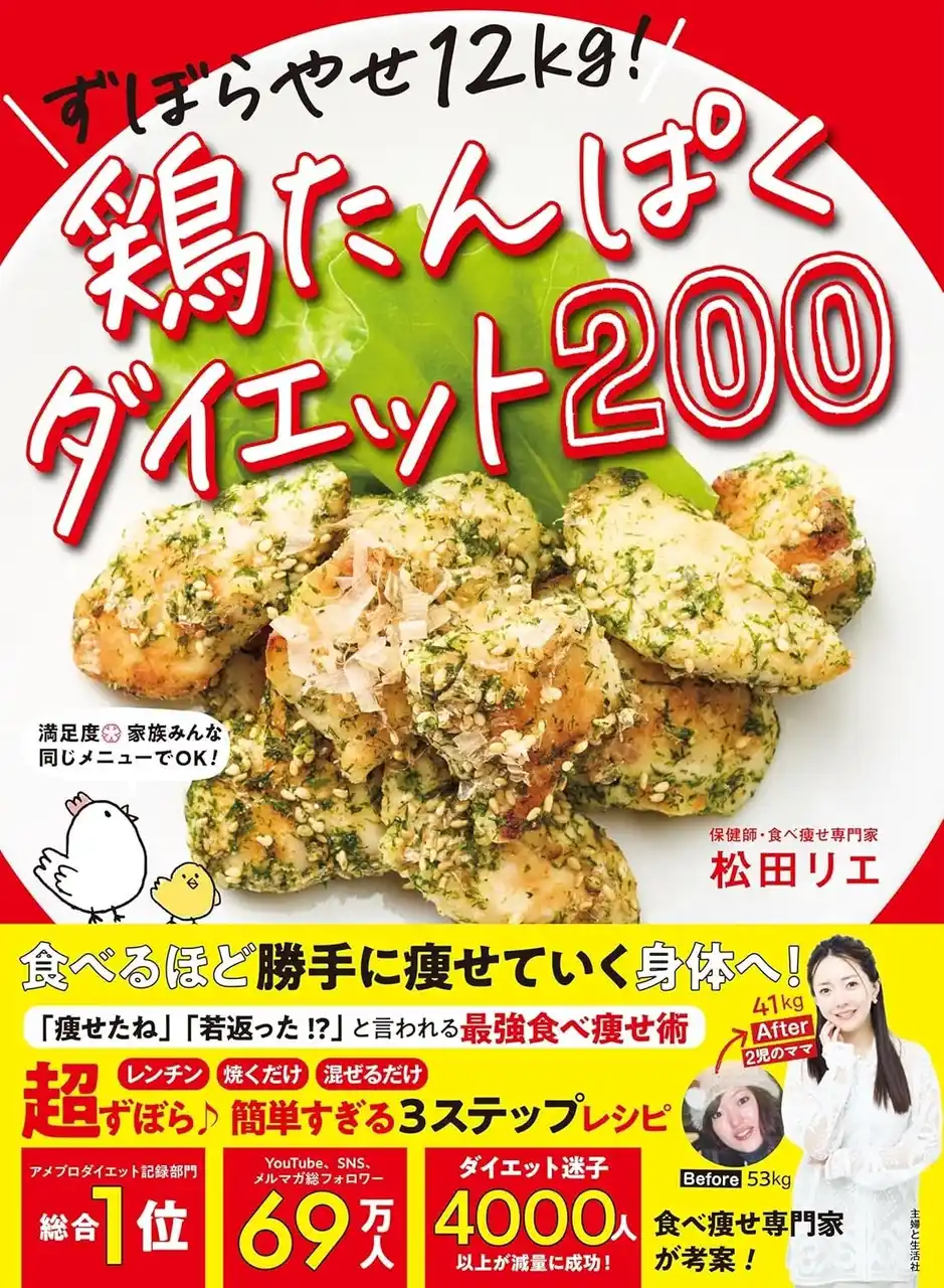 【株式会社主婦と生活社】 食べ痩せ専門家・松田りえさんの最新刊（8/29発売）は、予約開始早々に楽天ブックス「ダイエット部門」１位！　最強食材“鶏肉”レシピ２００品で、食べるほど勝手に痩せていく身体へ！