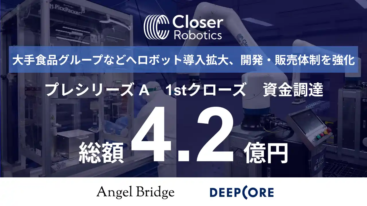 【Closer Robotics】 AIロボット開発のクローサー、プレシリーズAラウンド 1stクローズ で4.2億円の資金調達を実施