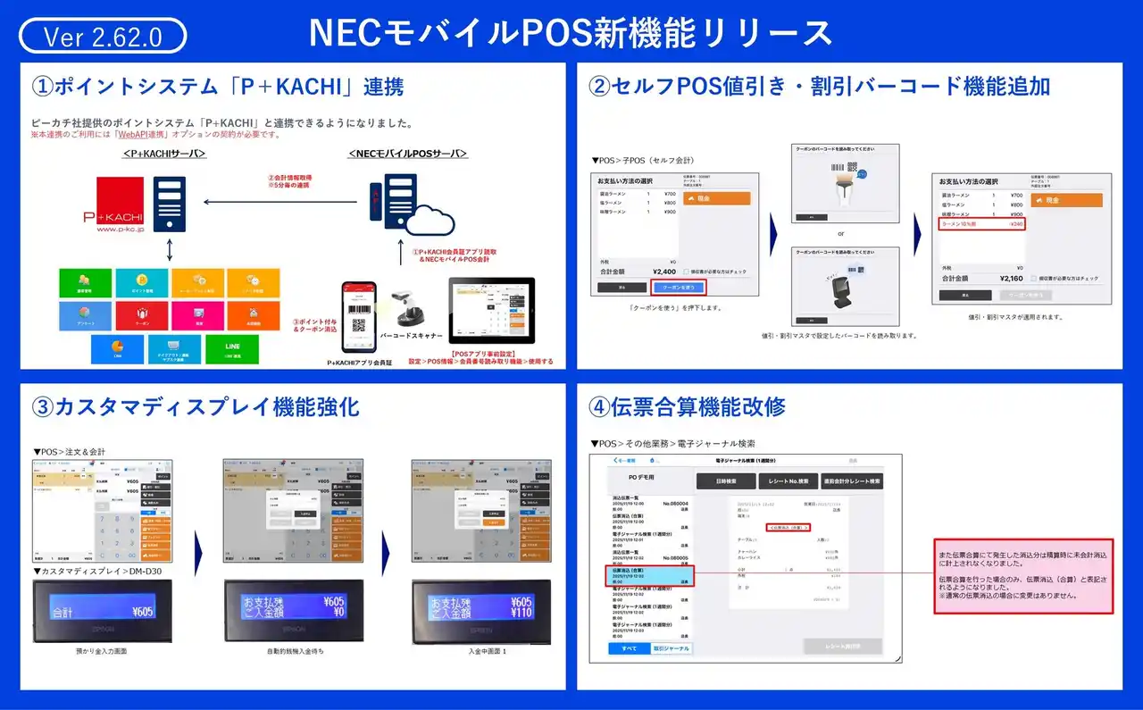 NECモバイルPOS、飲食店の新たなサービスに対応する最新バージョン(Ver2.62.0)をリリース
