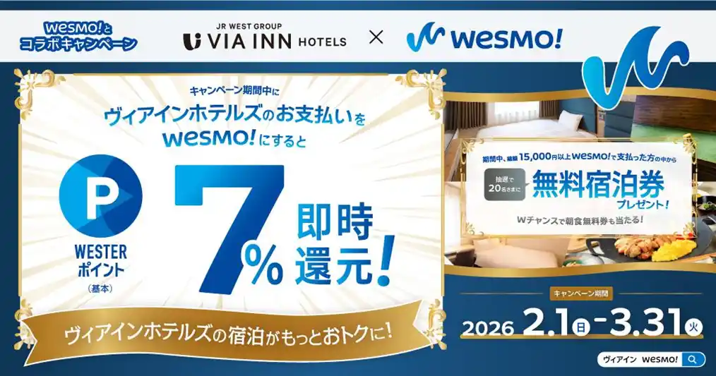 【JR西日本】 ヴィアインホテルズ×Wesmo!キャンペーン～Moving is Value. 日本中に、たくさんのご贔屓を～