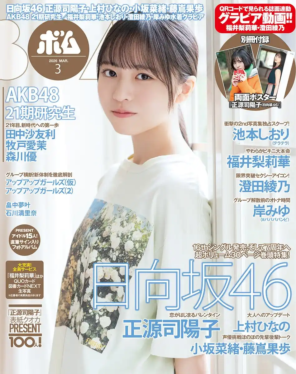 日向坂46 正源司陽子表紙巻頭、上村ひなのグラビア、小坂菜緒＆藤嶌果歩対談！AKB48 21期研究生登場！福井梨莉華、池本しおり、澄田綾乃、岸みゆ、水着グラビアも充実！