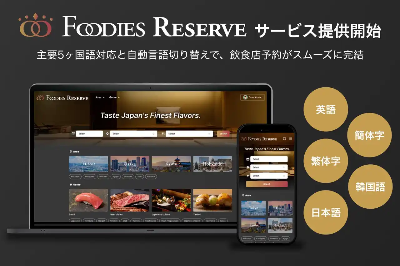 Foodies Prime、飲食店様の声から生まれた多言語対応のオンライン予約サービス「Foodies Reserve」を提供開始