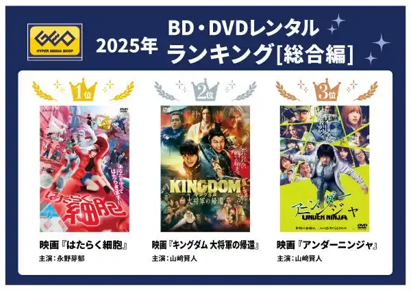 【株式会社ゲオホールディングス】 ゲオ2025年 BD・DVDレンタルランキング　総合編1位は映画『はたらく細胞』、上半期は3位も年間でトップに
