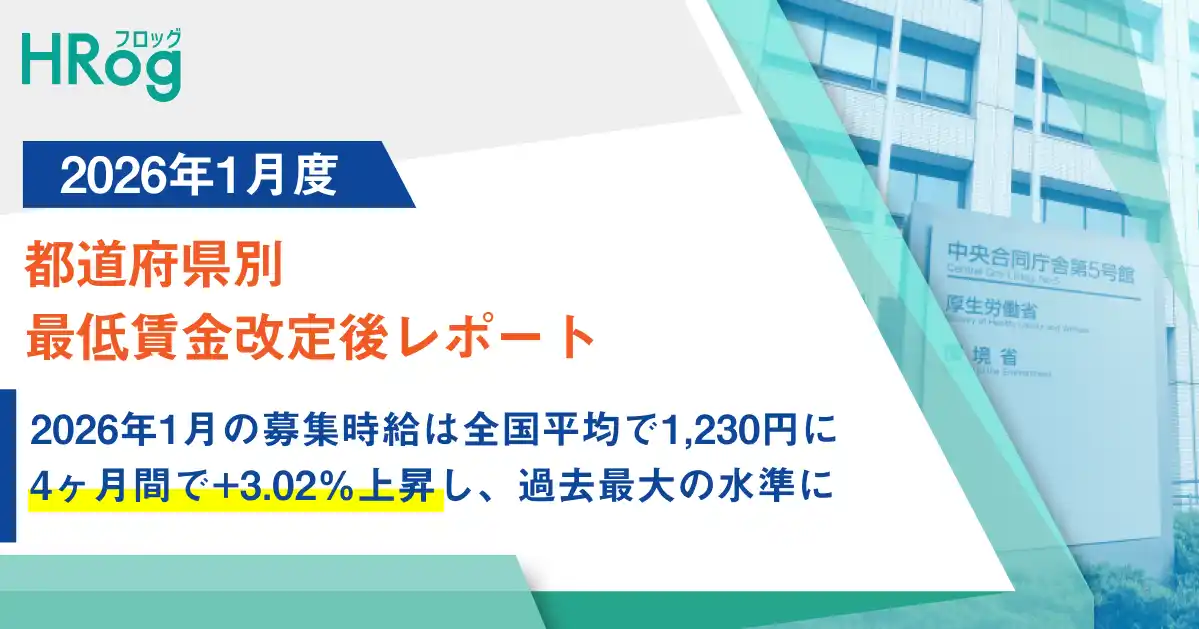 【株式会社フロッグ】 2026年1月の募集時給は4ヶ月で+3.02％上昇し、全国平均で1,230円に【2025年11月度 都道府県別 最低賃金改定後レポート】