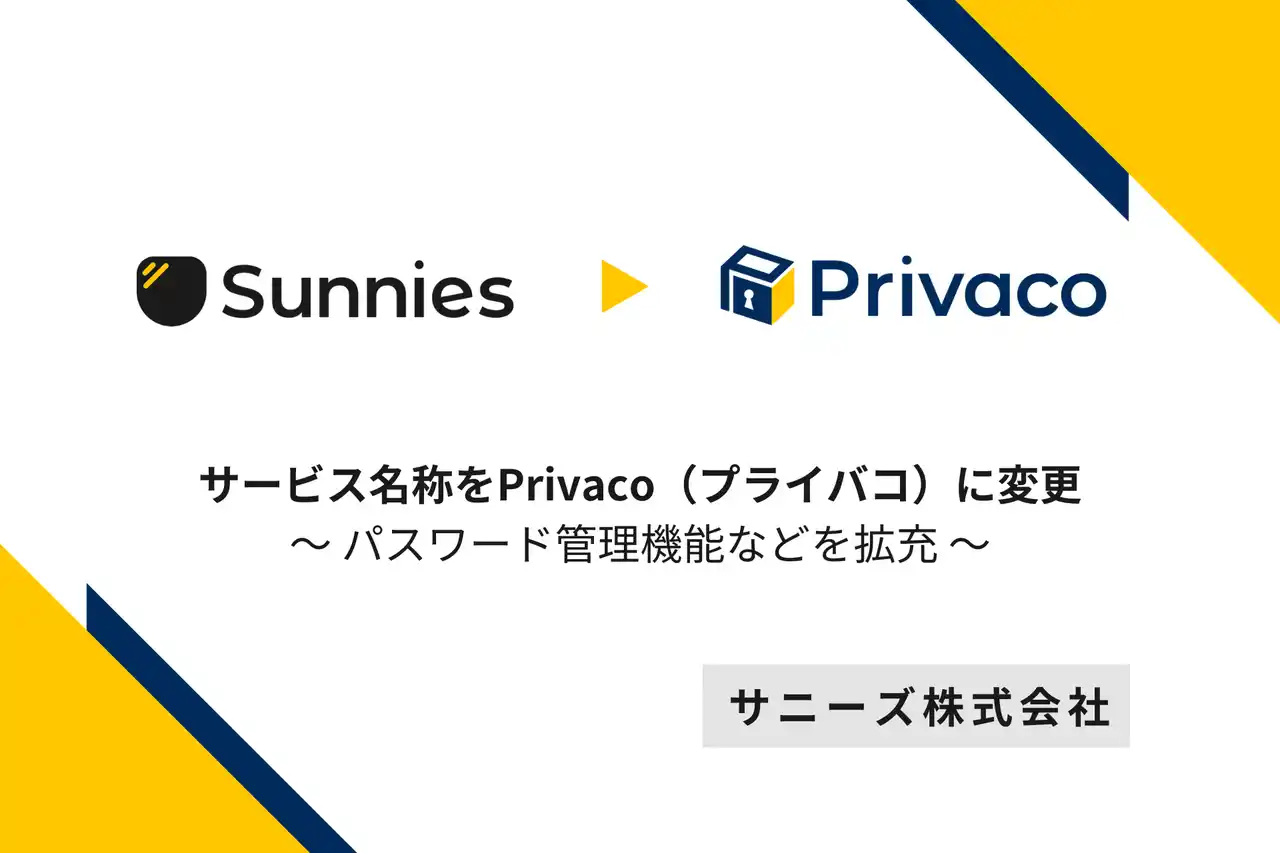 【サニーズ株式会社】 プライバシー管理ツール「サニーズ」がサービス名称を「Privaco（プライバコ）」に変更／パスワード管理機能などを拡充
