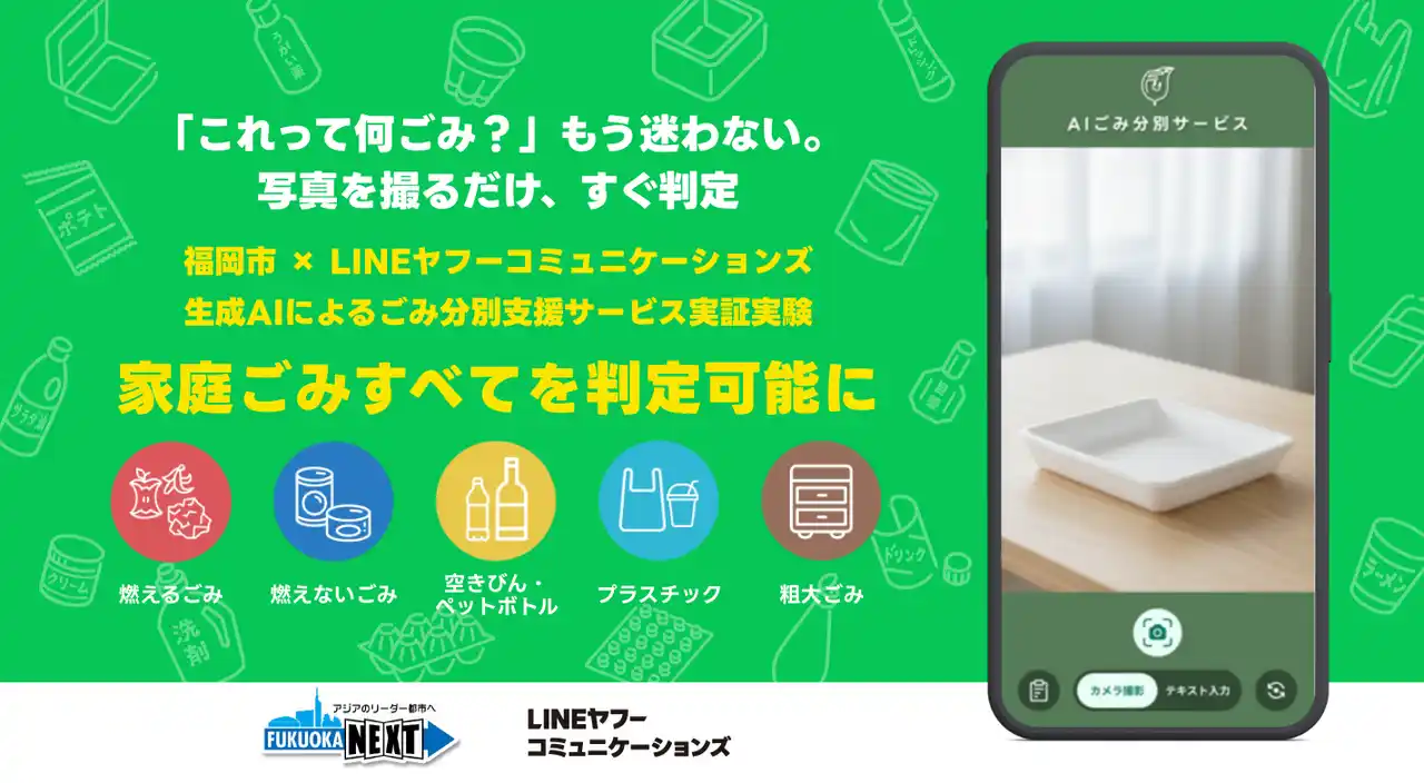 【LINEヤフーコミュニケーションズ株式会社】 「これって何ごみ？」にもう迷わない。すべての家庭ごみが対象。「LINE」を使って写真を撮るだけ、AIがすぐ判定。