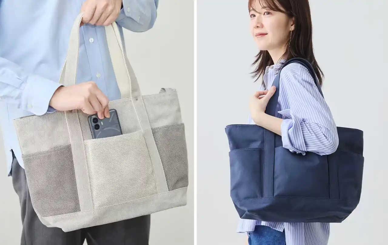 【Factelier（ファクトリエ）】 岡山の帆布工場「倉敷帆布」が手掛ける、「6ポケット2way帆布トート」販売開始。手さげ&肩掛けの2wayバッグ