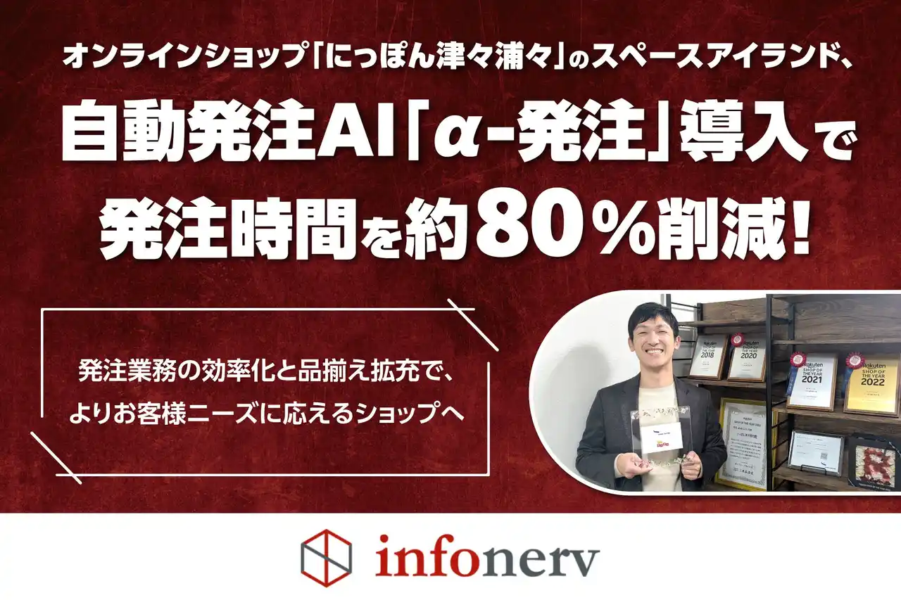 オンラインショップ「にっぽん津々浦々」のスペースアイランド、自動発注AI「α-発注」導入で発注時間を約80％削減！ ～ 発注業務の効率化と品揃え拡充で、よりお客様ニーズに応えるショップへ ～