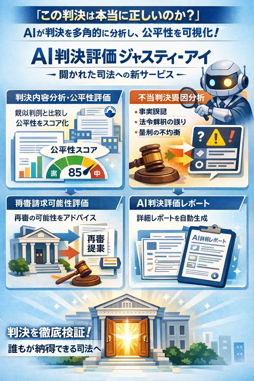 Legal AI - 「この判決は本当に正しいのか？」AIが判決を評価し、司法のブラックボックスに光を当てる。誰もが判決を検証できる時代へ「開かれた司法」の扉を開く。判決の公平性を可視化する新サービス