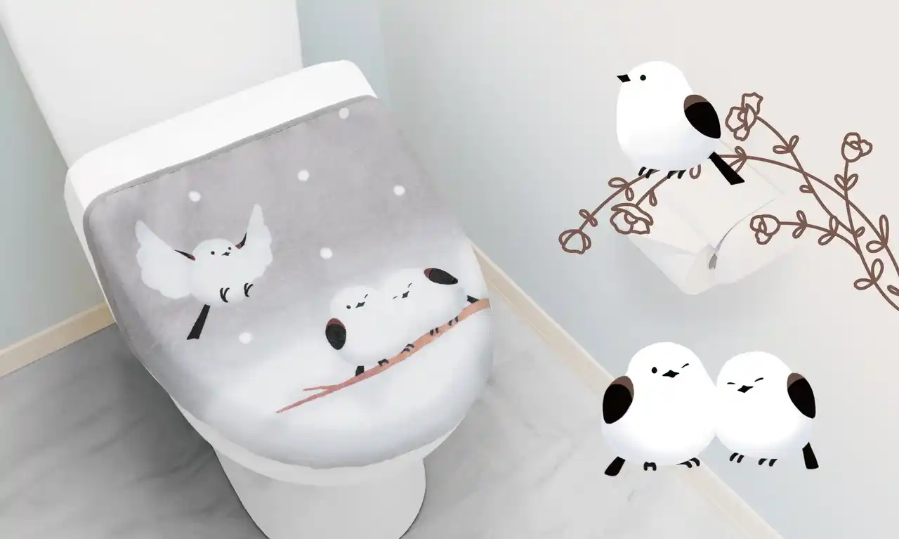 【株式会社ニーズ】 ”雪の妖精”シマエナガ柄 でトイレの雰囲気を明るく♪トイレのふたをすっぽり包んで傷・汚れからガード！