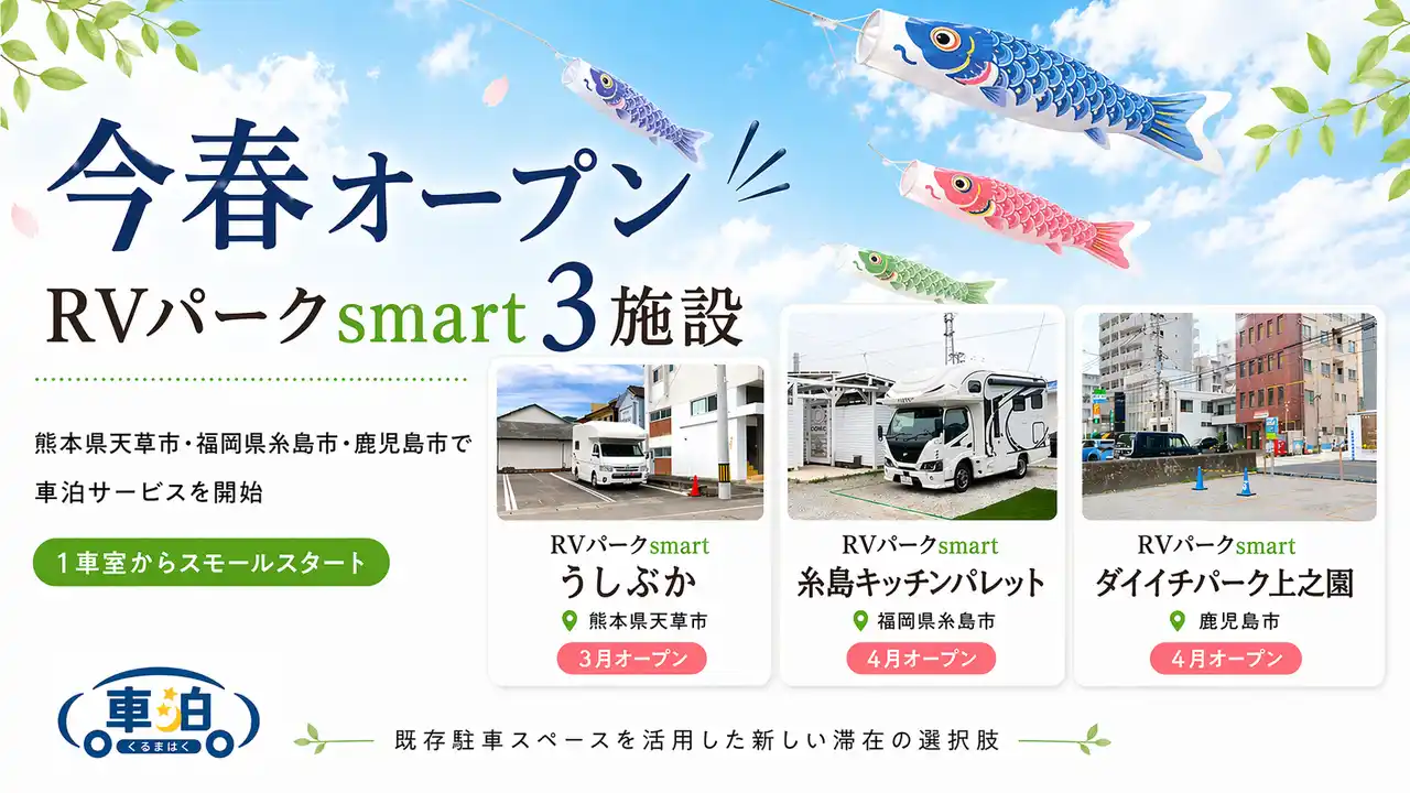【トラストパーク】 宿泊費高騰・宿不足に対応する新たな滞在選択肢「車泊（くるまはく）・RVパークsmart」が今春3施設でオープン