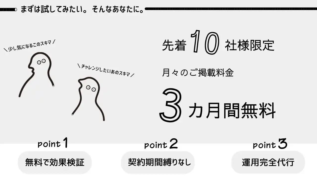 【先着10社限定】スキマッチ、「スポンサー向け無料トライアルキャンペーン」を開始 ─ 3ヶ月分の広告掲出費をスキマッチが負担！