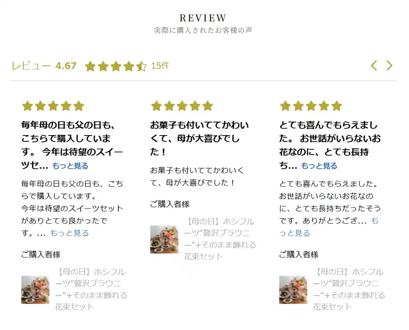 実際に購入されたお客様の声(お菓子セット)