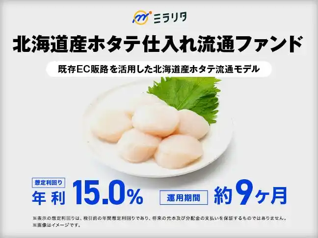 【ミラリタ株式会社】 北海道産ホタテ仕入れ流通ファンド を公開