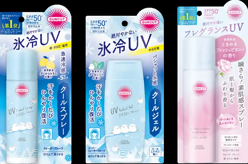 【コーセーコスメポート株式会社】 ～絶対やかない氷冷UV～『サンカット(R)』から、汗をかくたびひんやり気持ちいい　「クールUV　プロテクトスプレー/パーフェクトジェル」を3月2日より数量限定で順次発売