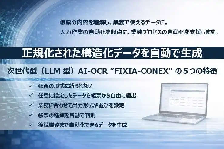 【株式会社３CF＆Co.】 次世代型（LLM型）AI-OCR「FIXIA-CONEX」提供開始。データの正規化・構造化により、業務の自動化に留まらず、帳票を「経営資産」へ