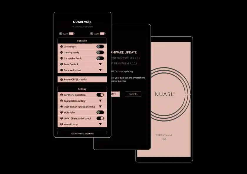 NUARL Connectアプリ操作画面