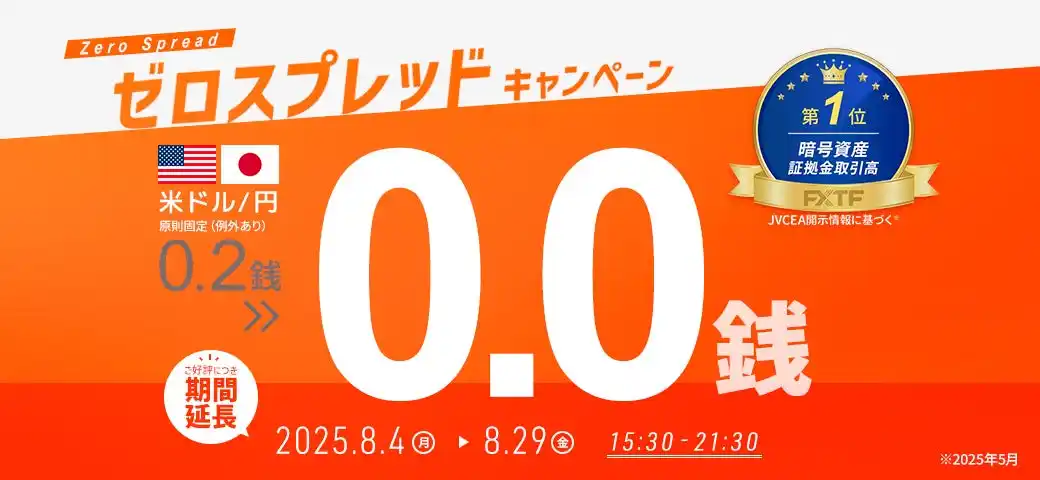【ゴールデンウェイ・ジャパン株式会社（FXTF）】 ご好評につき再開催！【米ドル/円】ゼロスプレッドキャンペーン