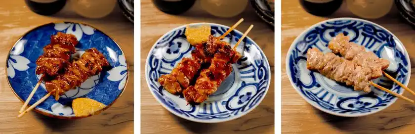 とりかわ串、鶏ハラミ串、鶏ハツ串