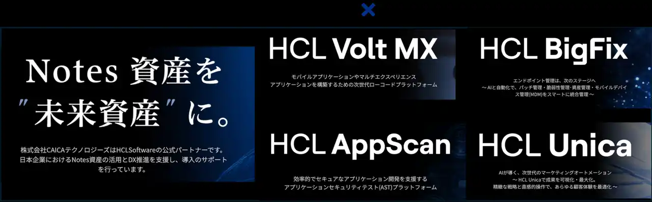 【株式会社CAICA DIGITAL】 DXソリューションの販売メニュー拡充　HCLSoftware公式パートナーのCAICAテクノロジーズ、DX製品別の販促サイト新規公開に合わせ、テクニカルサポートサービスを開始！