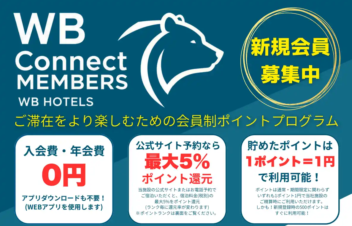 ホワイト・ベアーホテルズ「宿泊滞在中をより楽しむ」ための会員制ポイントプログラム「WB Connect MEMBERS」を2025年11月20日より会員募集開始