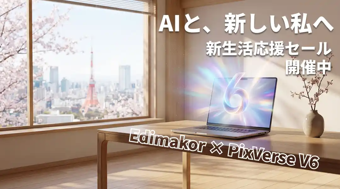 【HitPaw Japan】 AI動画編集「Edimakor」、最新生成モデル「PixVerse V6」を搭載、新生活応援セールも開始