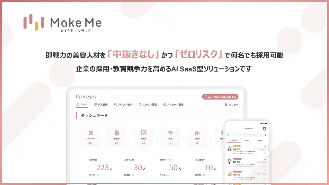 即戦力の美容人材を「中抜きなし」「ゼロリスク」で採用できる AI SaaS「メイクミークラウド」を正式ローンチ