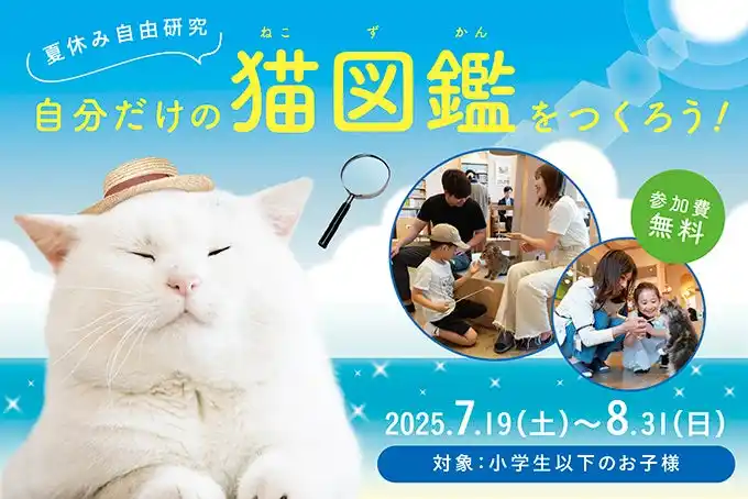 【リポット株式会社】 “世界にひとつの図鑑”をつくろう！猫との自由研究体験が今年も登場！昨年限定開催ながら大好評だったイベントが、全国で体験できる！「夏休み自由研究 自分だけの猫図鑑をつくろう！」