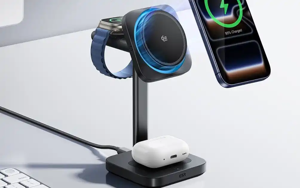 【ロア・インターナショナル】 ESR、Qi2 25W認証の超急速ワイヤレス充電&着脱式Apple Watch充電モジュール搭載『3in1充電ステーション』発売