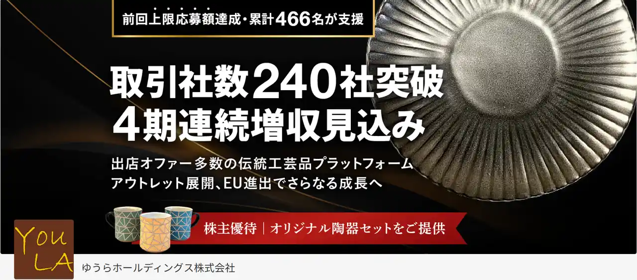 【ゆうらホールディングス株式会社】 伝統的工芸品の職人と消費者をスマートに繋ぐD2Cビジネスモデルで世界中に日本の匠技を届ける「ゆうらホールディングス」株式投資型クラウドファンディングを開始