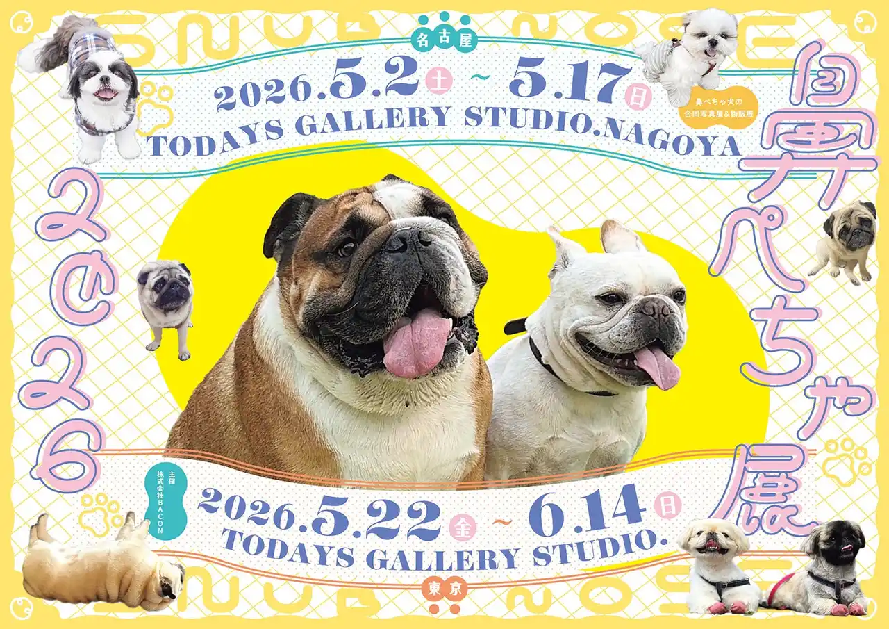 ぶひ可愛い♪パグ・シーズーなど「鼻ぺちゃ犬」作品が名古屋に集結「鼻ぺちゃ展2026」5/2(土)～開催！会場限定グッズも多数展開東京開催　5/22(金)～6/14(日)