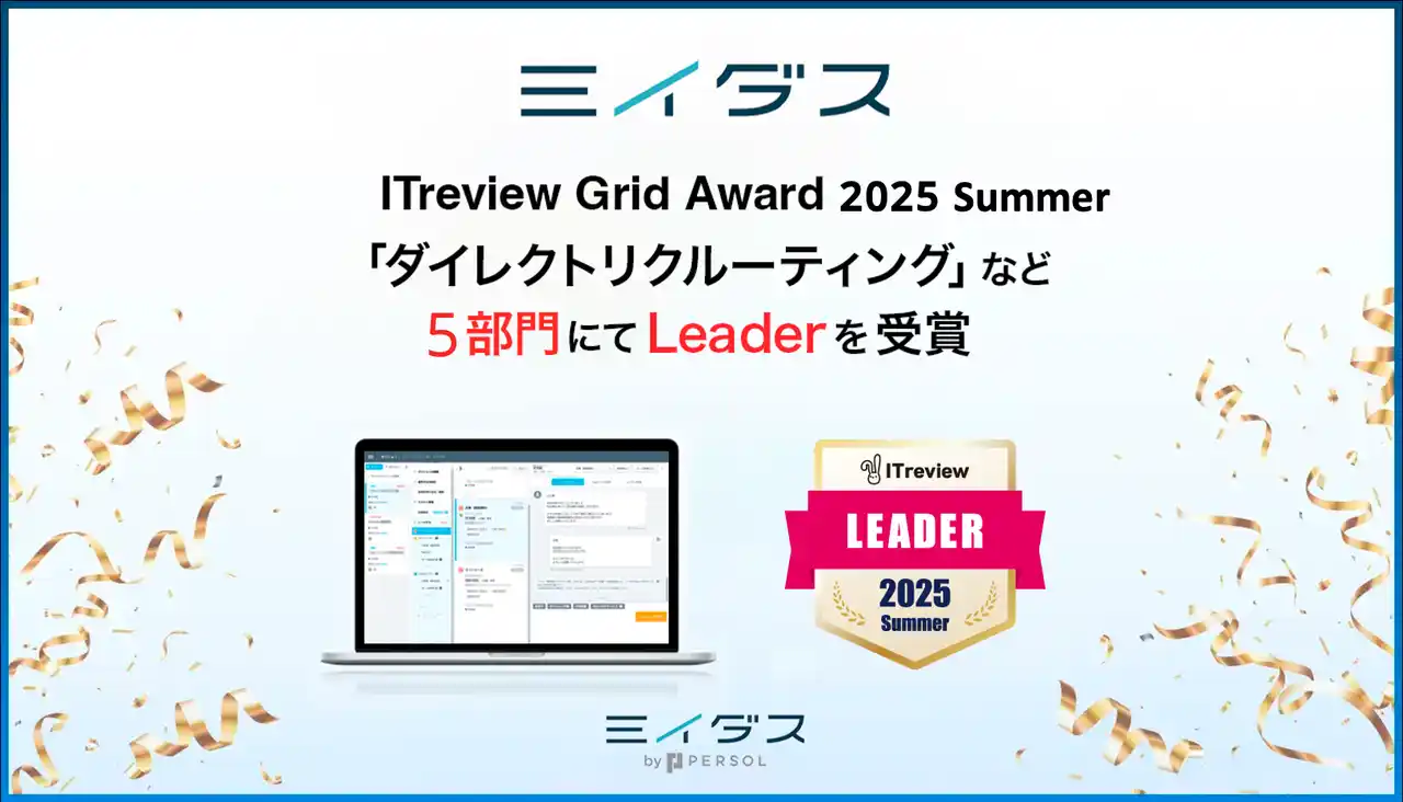 中途採用サービス『ミイダス』、「ITreview Grid Award 2025 Summer」にて5部門で最高位「Leader」を受賞