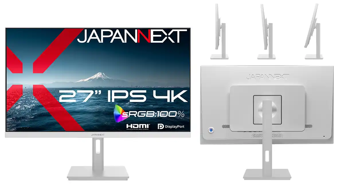 JAPANNEXTが27インチ IPSパネル搭載 本体カラーにホワイトを採用した4K液晶モニターを34,980円で4月9日(木)に発売