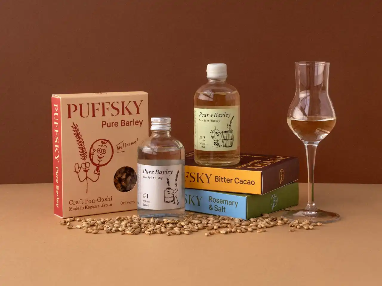 麦の文化が根付く香川の風土を活かした蒸留所を目指して。ウイスキー〈Pure Barley〉〈Pear ＆ Barley〉と、麦のポン菓子〈PUFFSKY〉を7/27(日)より販売開始