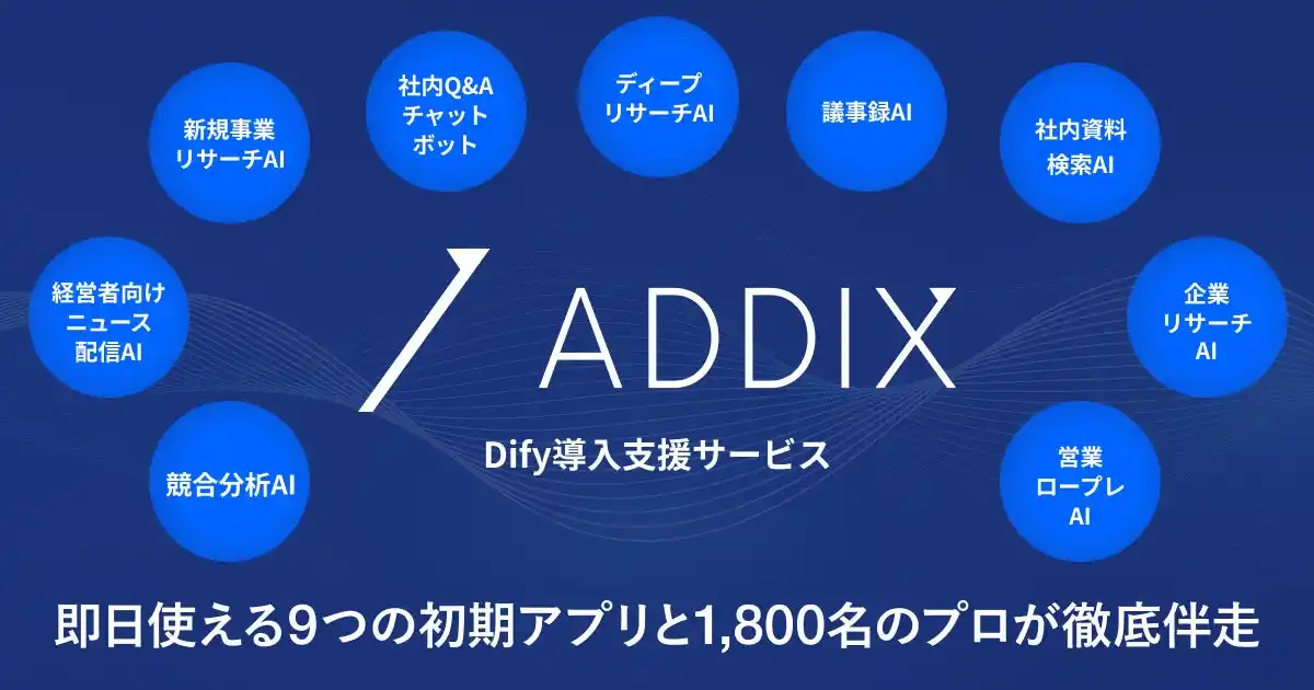 【株式会社 ADDIX】 導入後すぐに使える9つのAI業務アプリを標準搭載した「Dify導入支援サービス」を提供開始