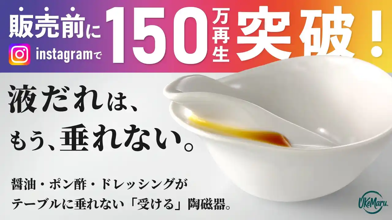 SNSで1６0万回再生と話題の「液だれ対策アイデア商品」。液だれを“受け止めて”食卓汚れを防ぐ、新発想のうつわ。【UKEMARU.】(うけまる)を2月11日よりMakuakeにて先行販売開始。