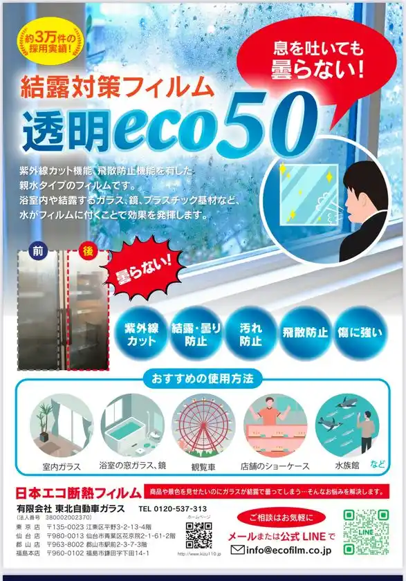 ショーケースの結露を防止して商品が見えやすくなる透明フィルム