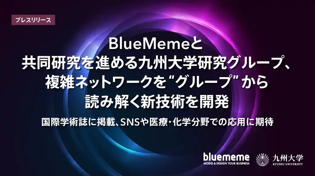 【株式会社ＢｌｕｅＭｅｍｅ】 BlueMemeと共同研究を進める九州大学研究グループ、複雑ネットワークを“グループ”から読み解く新技術を開発