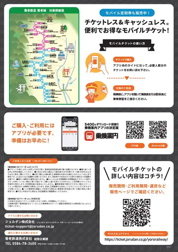 「養老鉄道1日フリーきっぷ」リーフレット 裏面