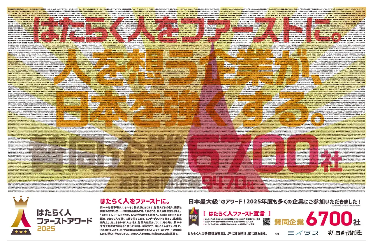 【ミイダス株式会社】 全6,700社「はたらく人ファーストアワード2025」賛同企業を2026年元旦、朝日新聞朝刊に掲載