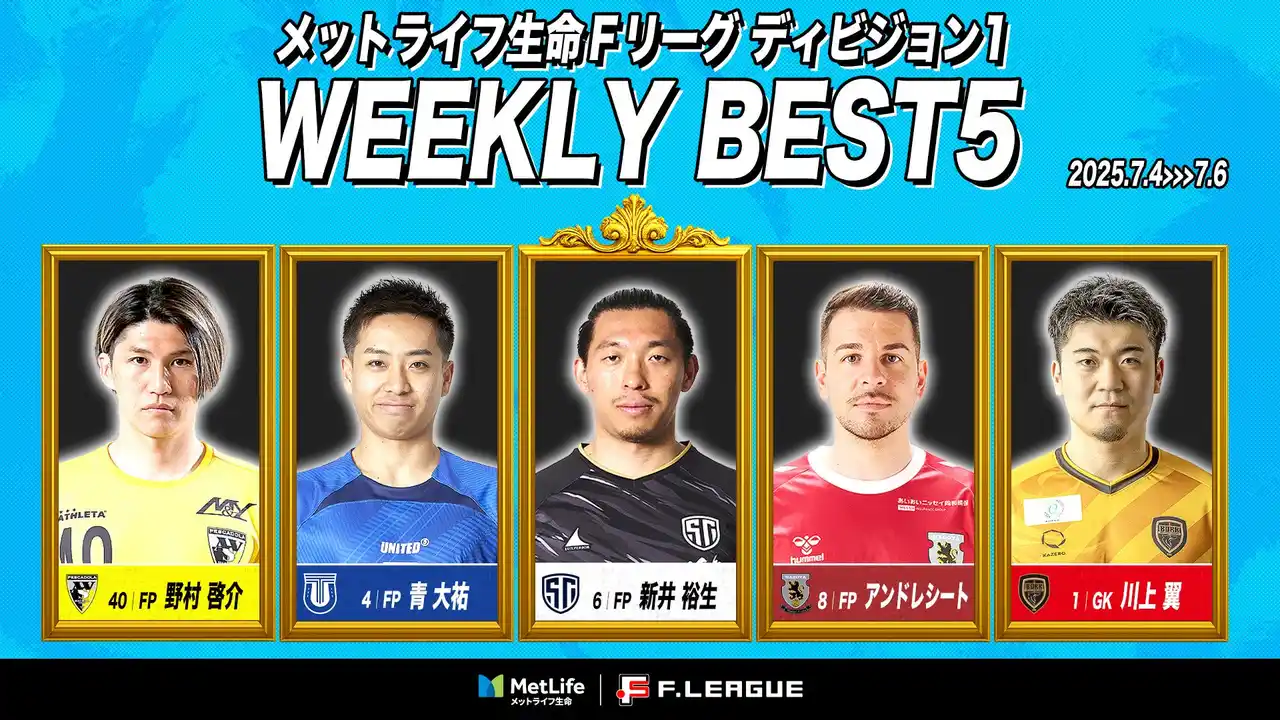 【一般社団法人日本フットサルトップリーグ】 新井裕生（しながわシティ）が週間MVPに！第6節｜2025年7月4日～7月6日 週間ベスト5【メットライフ生命Ｆリーグ2025-26 ディビジョン1】
